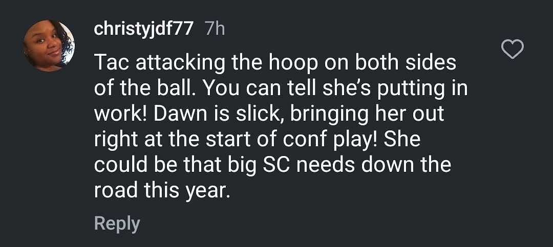 A fan reacts to the Gamecocks&#039; performance. (Instagram/@gamecockwbb)