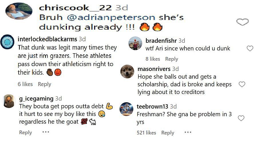 Fans reacting to Ari Peterson&#039;s hooping skills (Source: Instagram/maxpreps)