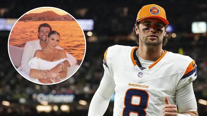Jarrett Stidham shares sweet sideline moment with wife Kennedy at Broncos regular-season finale vs Chiefs