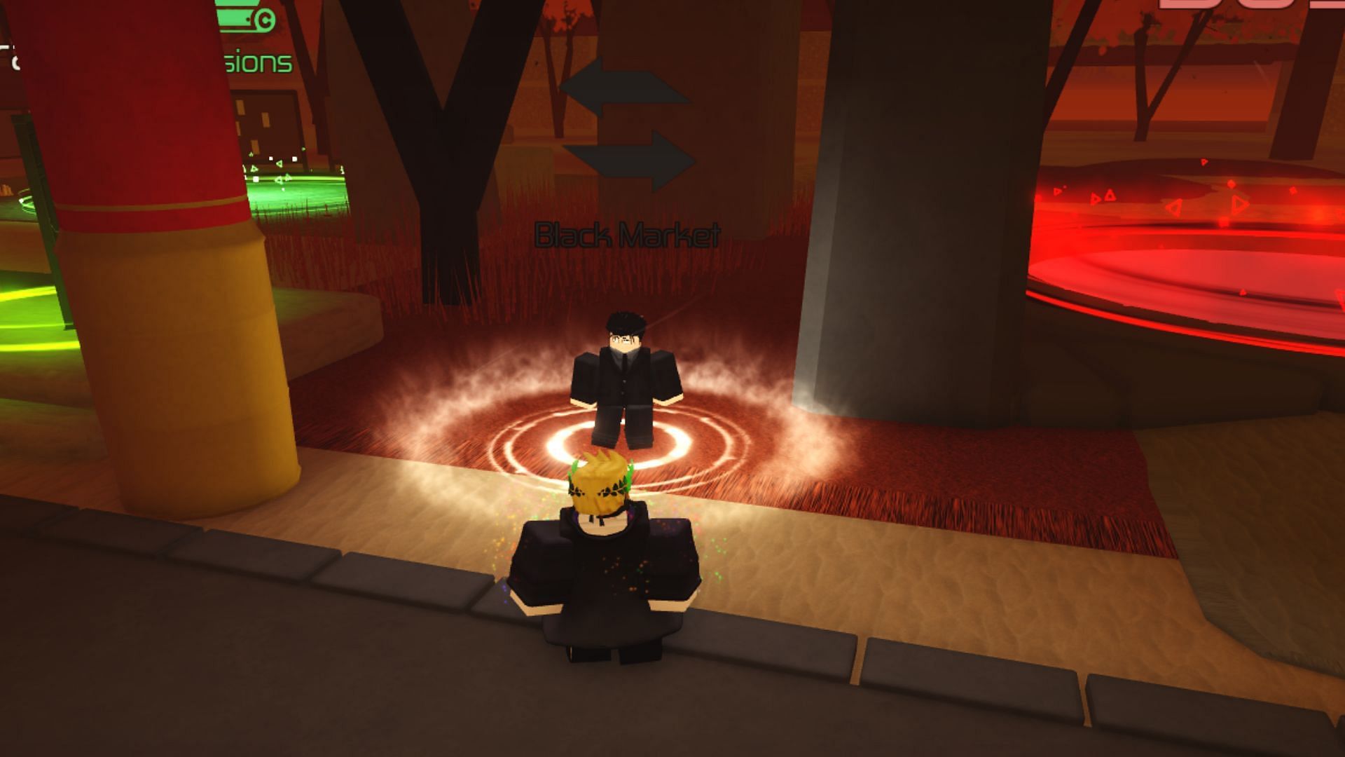 Approach this NPC to access the Black Market (Image via Roblox)