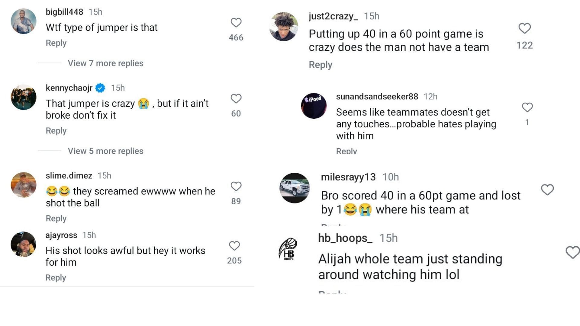 Fan comments (Image via Instagram @ballislife)