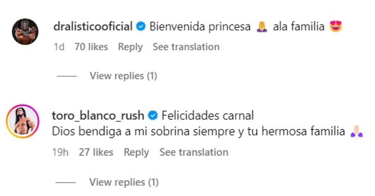 Rush and Dralistico&#039;s comments on Dragon Lee&#039;s post [Source: Dragon Lee&#039;s Instagram handle]