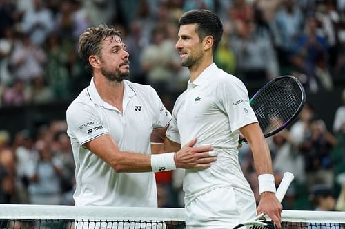 Novak Djokovic and Stan Wawrinka at the 2023 Wimbledon. Source: Getty