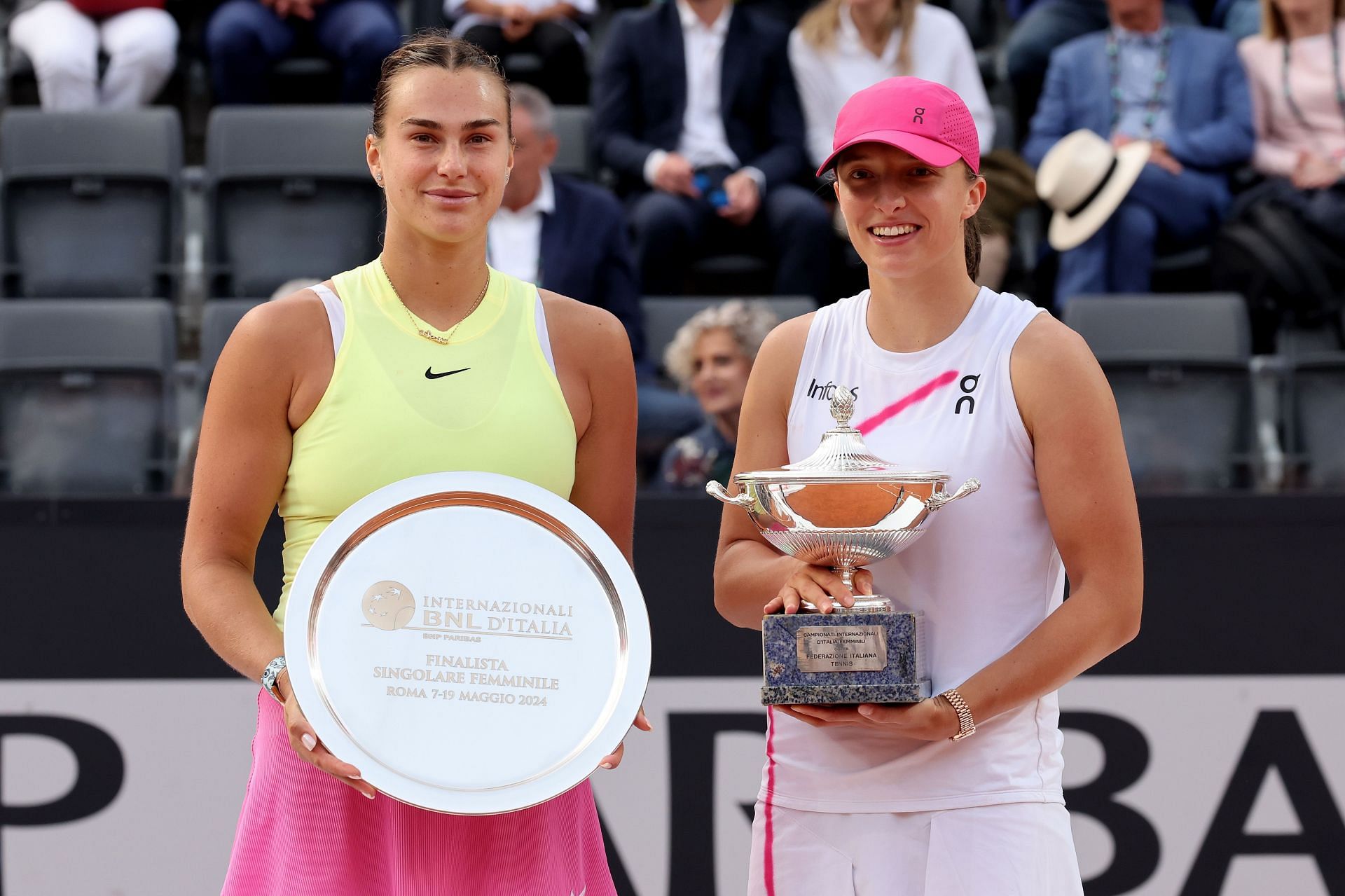 Aryna Sabalenka and Iga Swiatek at the Internazionali BNL D&#039;Italia 2024 - Source: Getty