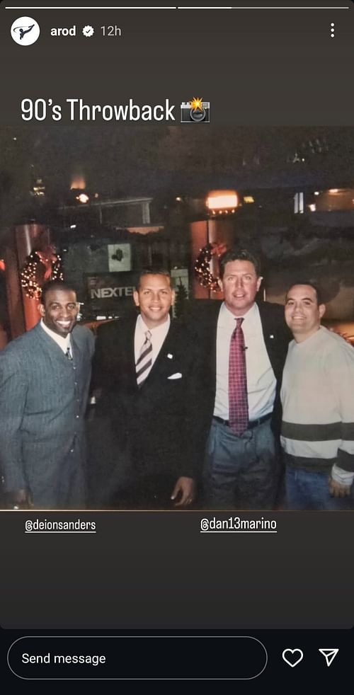 Alex Rodriguez shares a picture from the 1990s with Deion Sanders and Dan Marino. Source - Instagram/@arod