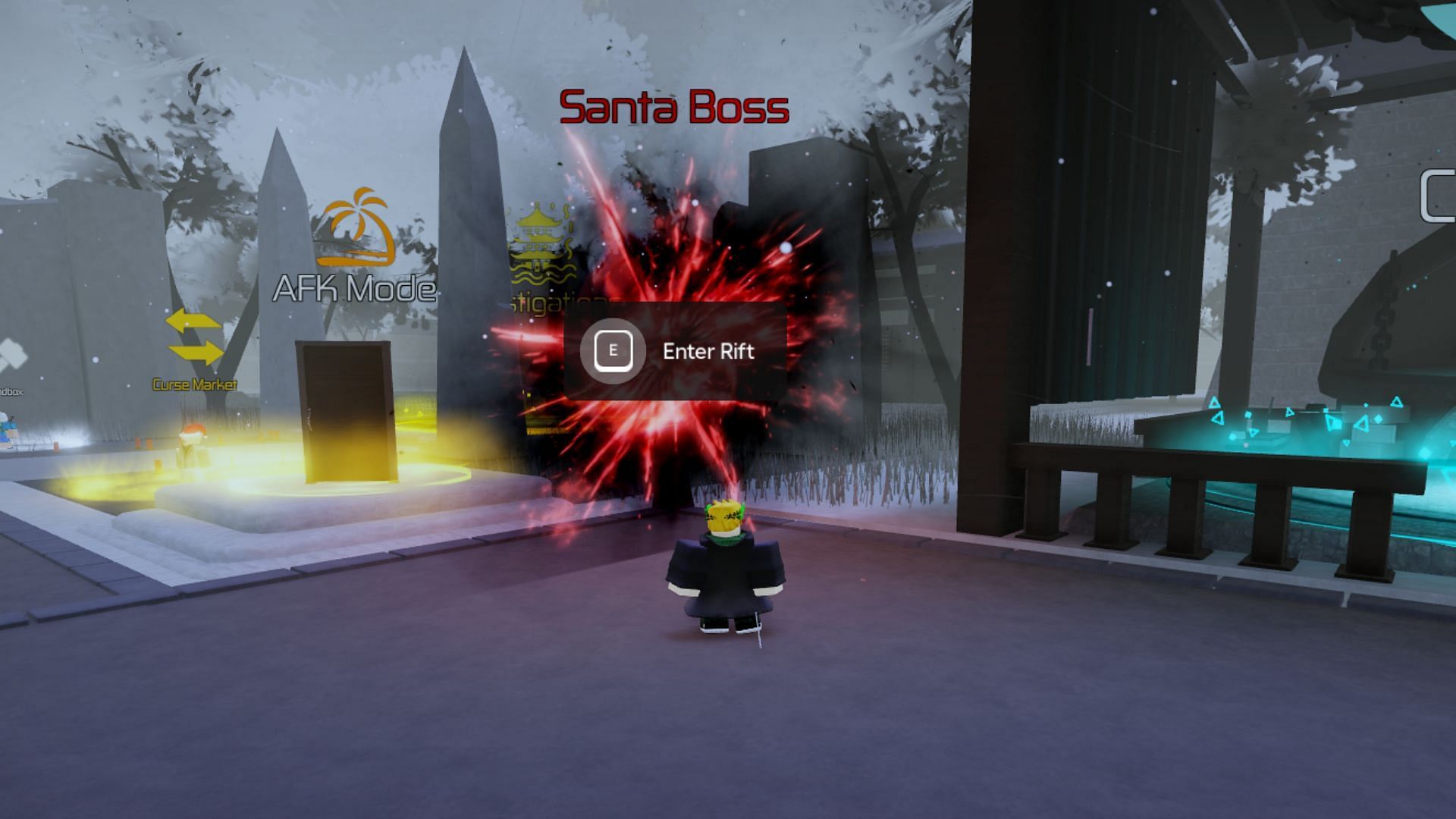 Wait for the rift to appear to challenge Santa (Image via Roblox)