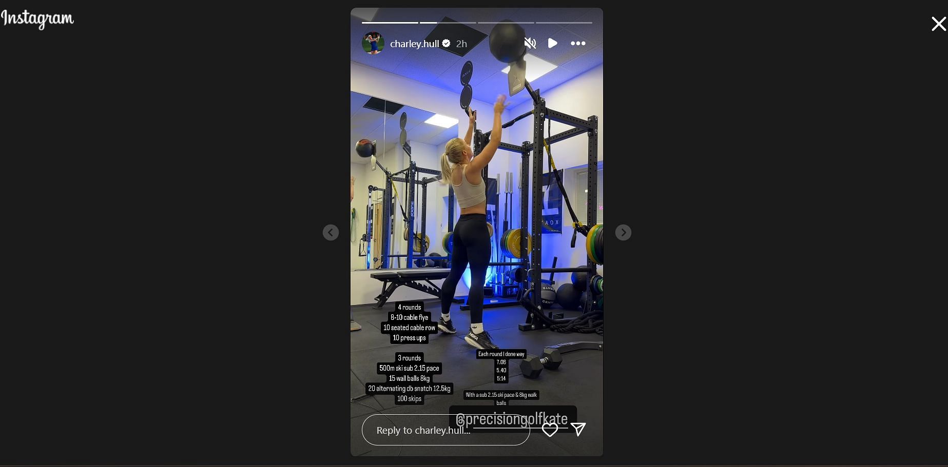 Charley Hull working out/Source: @charley.hull on IG.