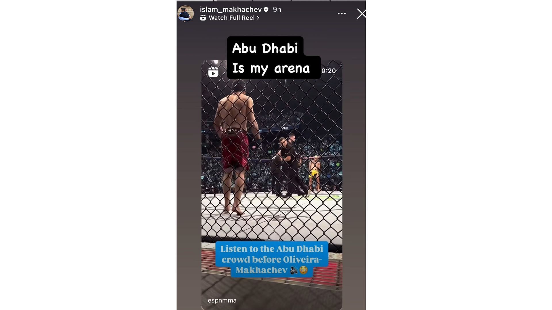 Islam Makhachev&#039;s Instagram story (courtesy of @islam_makhachev&#039;s story on Instagram)