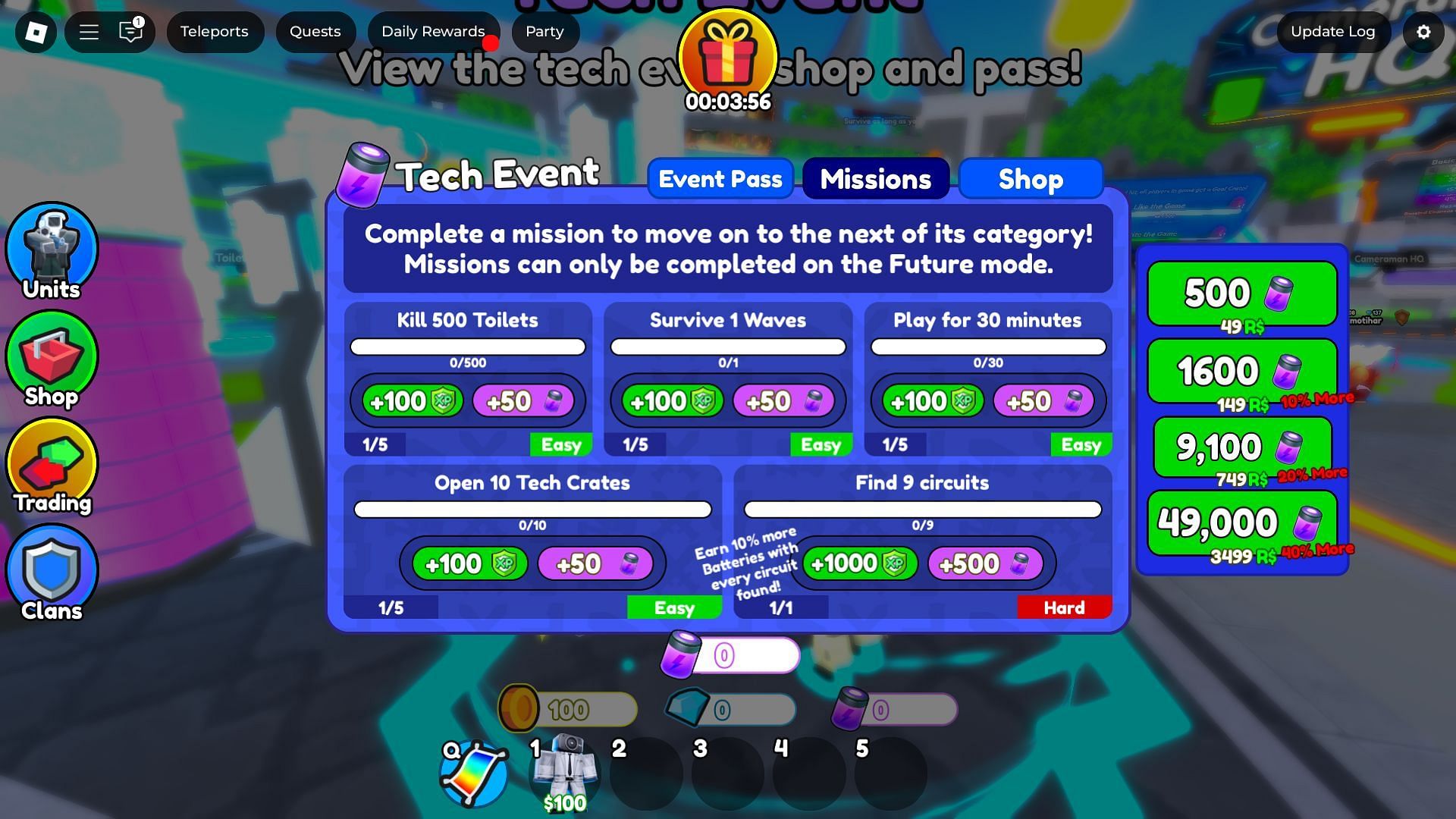 The Tech Event Missions (Image via Roblox)