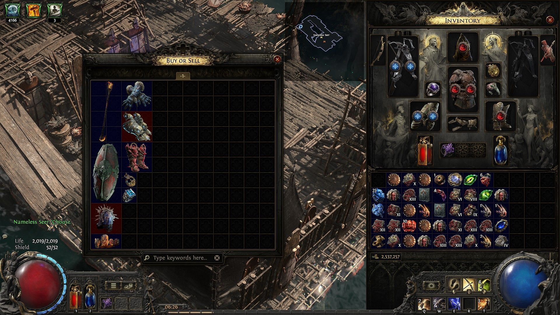 Unique inventory of Nameless Seer (Image via GGG)