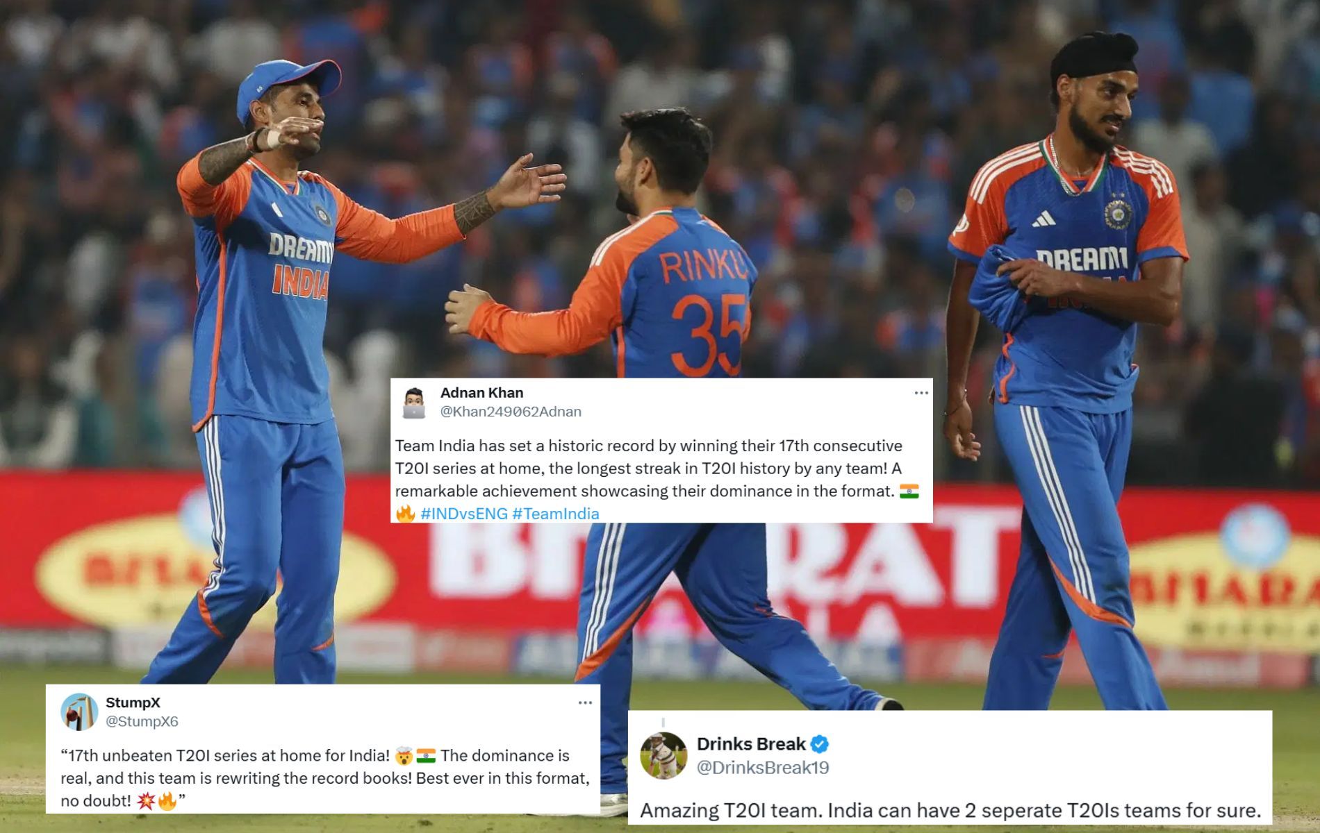 "This team is rewriting the record books" - Fans hail Team India for series win over England in IND vs ENG 2025 T20Is