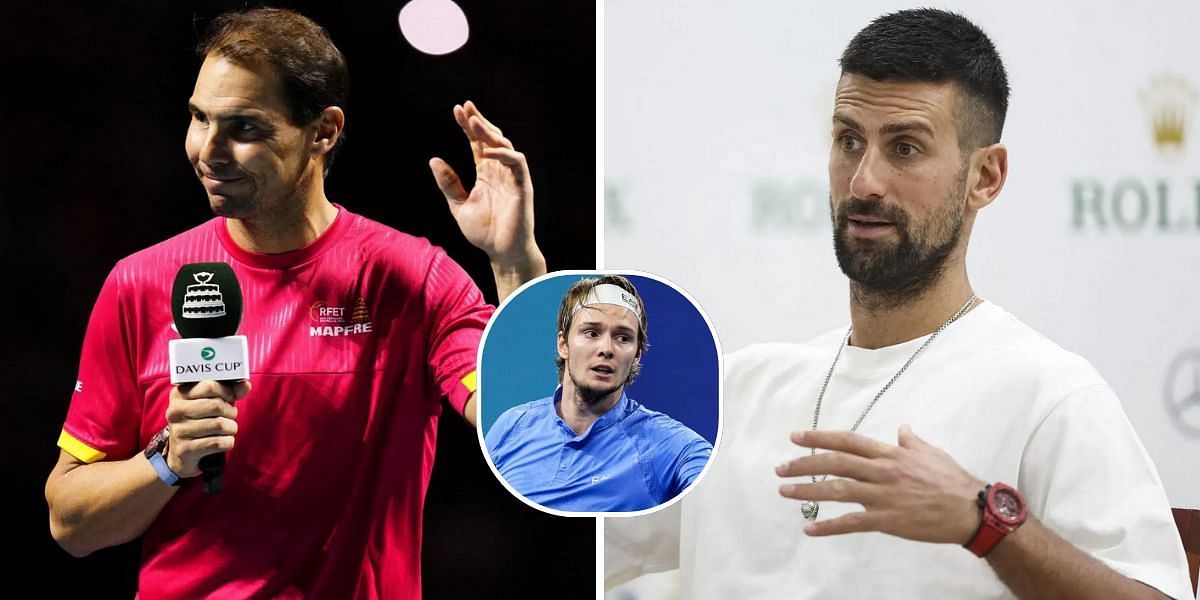 Rafael Nadal (L), Alexander Bublik (inset), and Novak Djokovic | Images: Getty