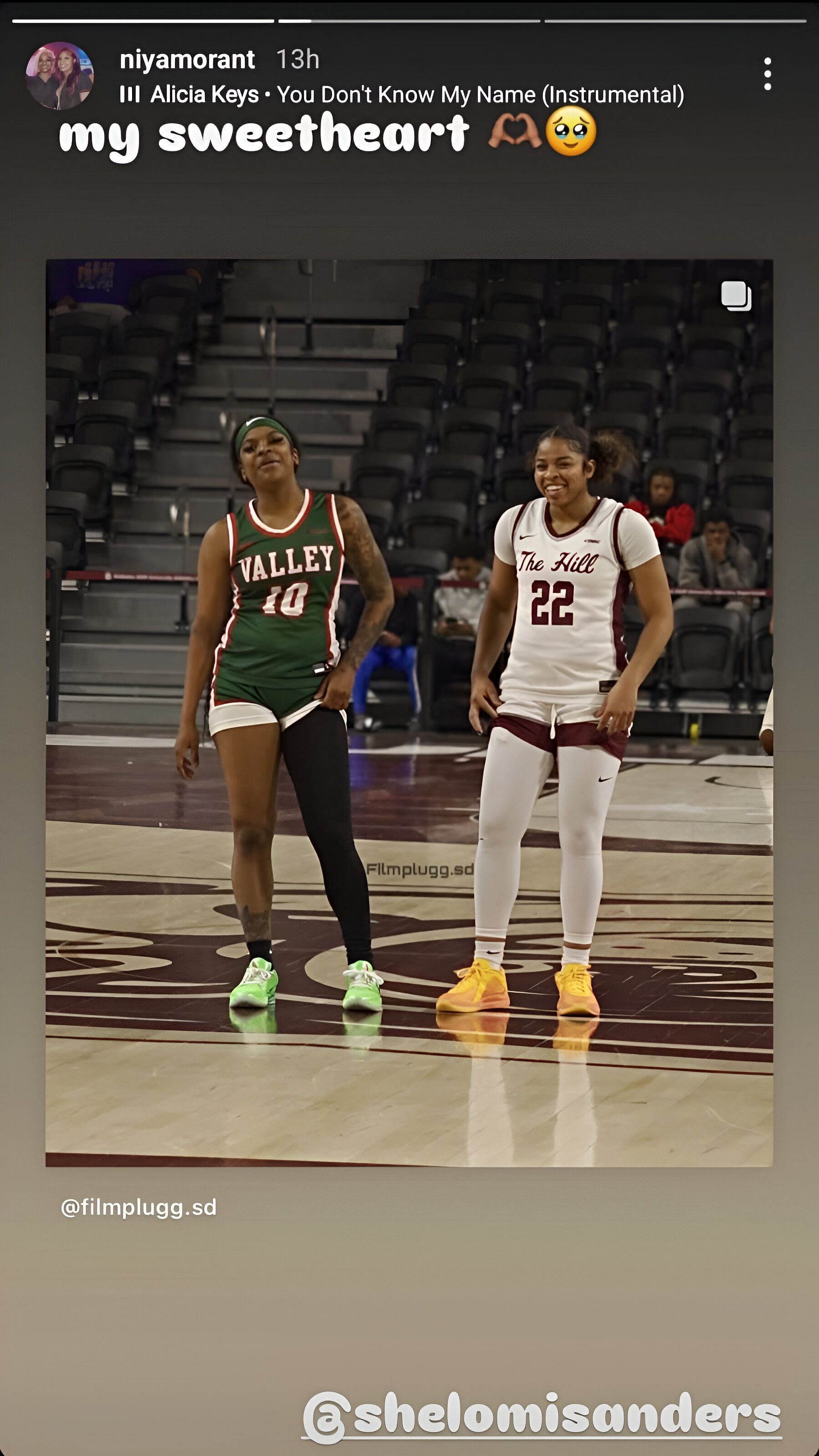 Niya Morant post Shelomi Sanders on story