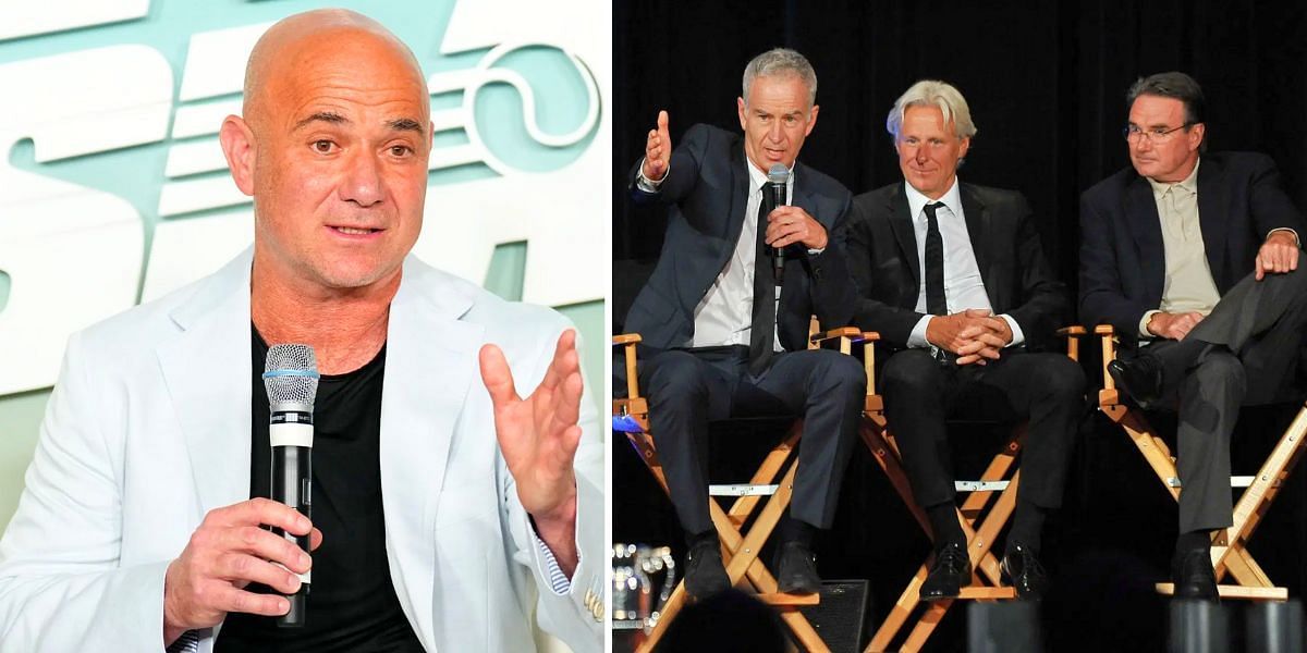 Andre Agassi (L); John McEnroe, Bjorn Borg and Jimmy Connors (R) (Image Source: Getty)