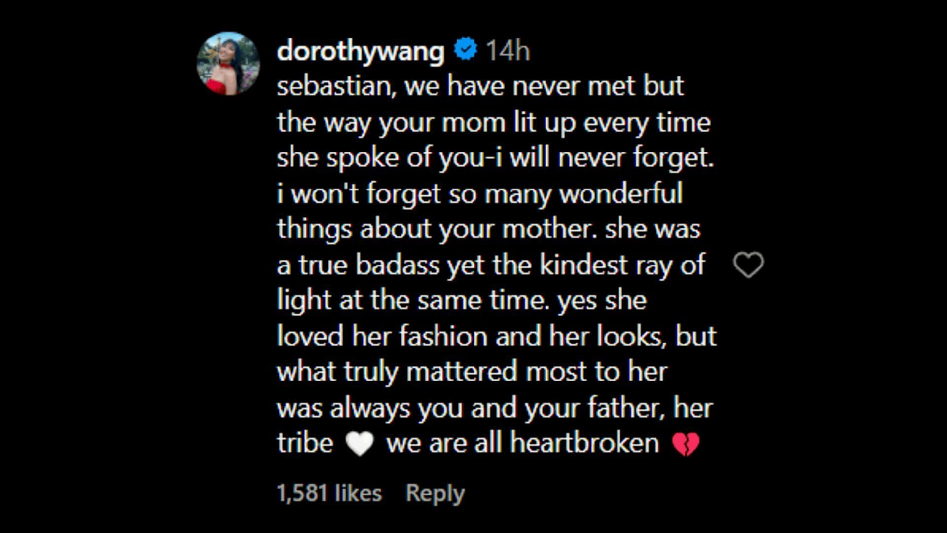 Dorothy Wang pays her tribute to Lynn Ban. (Image via Instagram)