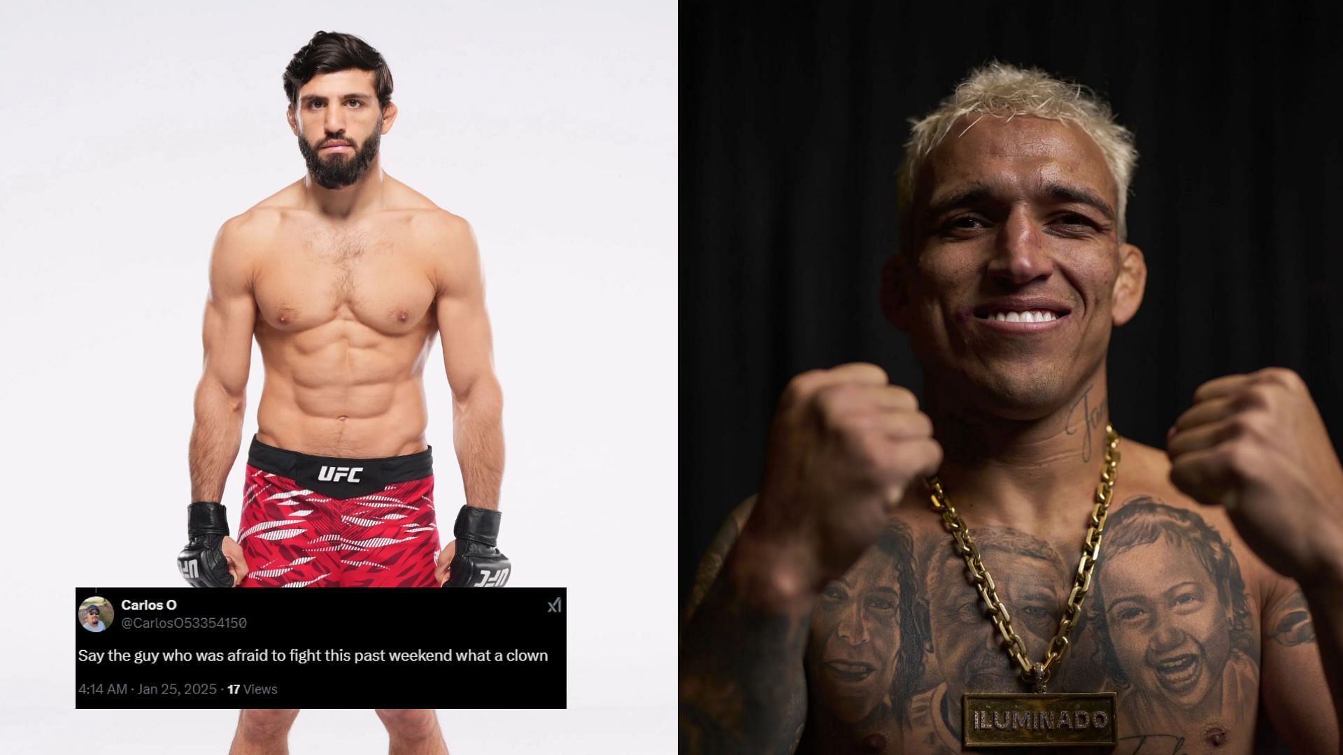 Arman Tsarukyan (left) has called out Charles Oliveira (right). [Image courtesy: Getty Images]