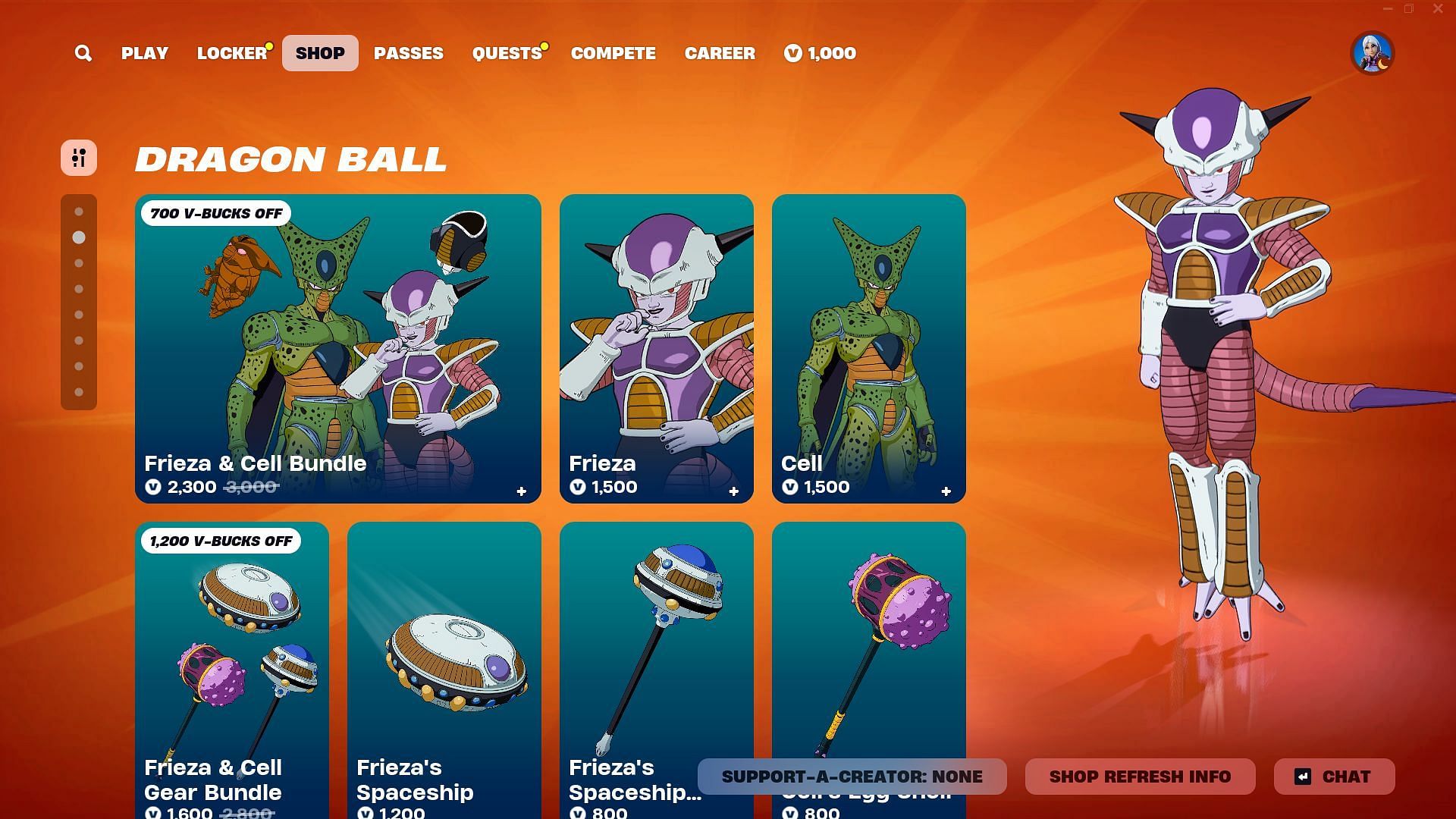 You can now purchase the Frieza and Cell (Dragon Ball) skin in Fortnite (Image via Epic Games)