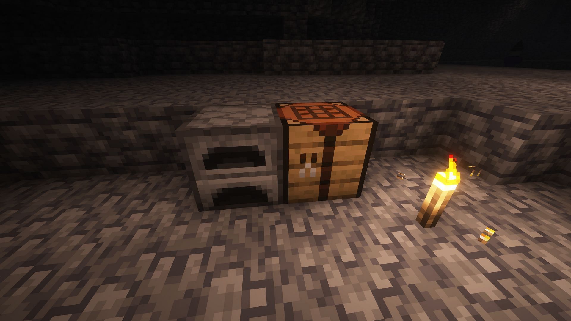 The crafting table and furnace are two of the most important blocks to have while caving (Image via Mojang Studios)