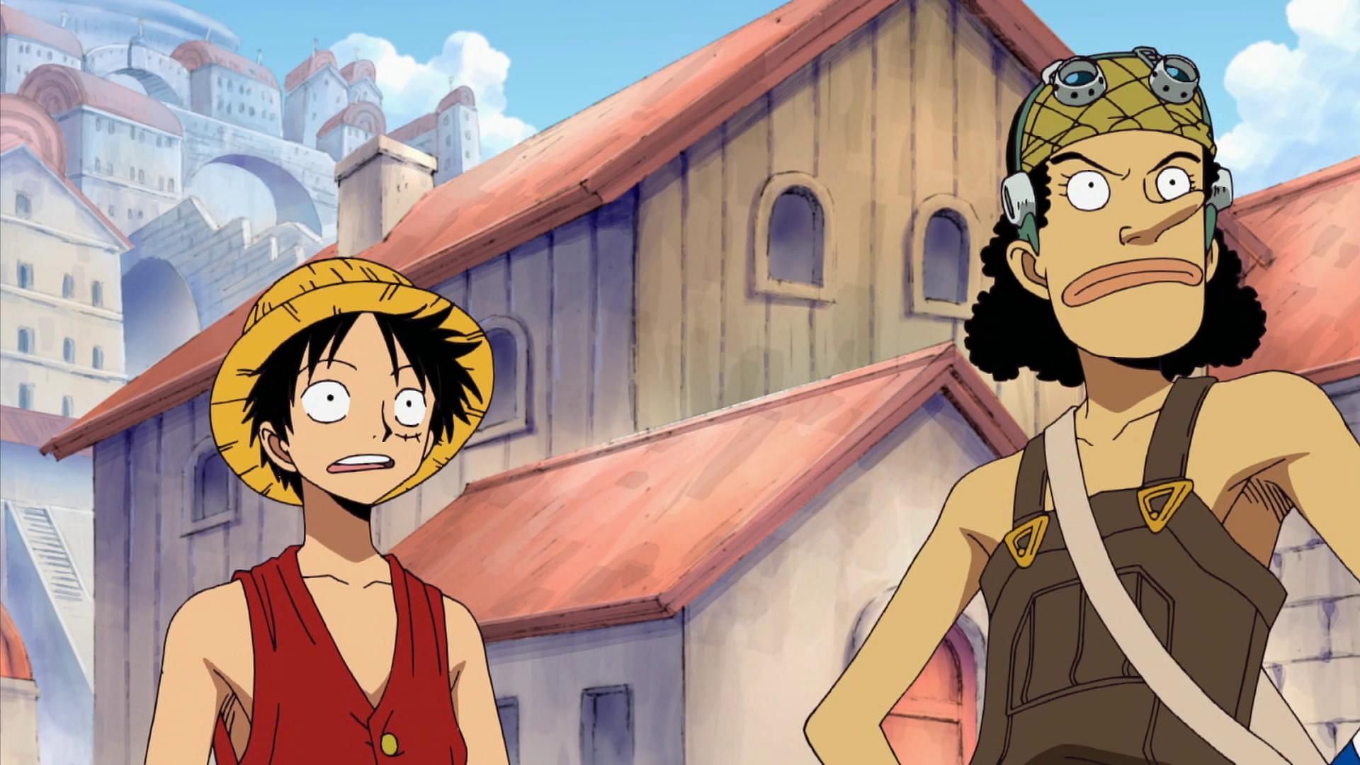 Luffy and Usopp are disappointed by the Elbaph they find around them in One Piece chapter 1135 (Image via Toei Animation)