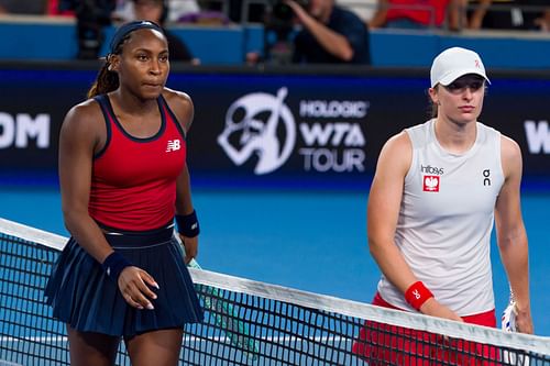 Coco Gauff (L) and Iga Swiatek pictured at the 2025 United Cup | Image Source: Getty