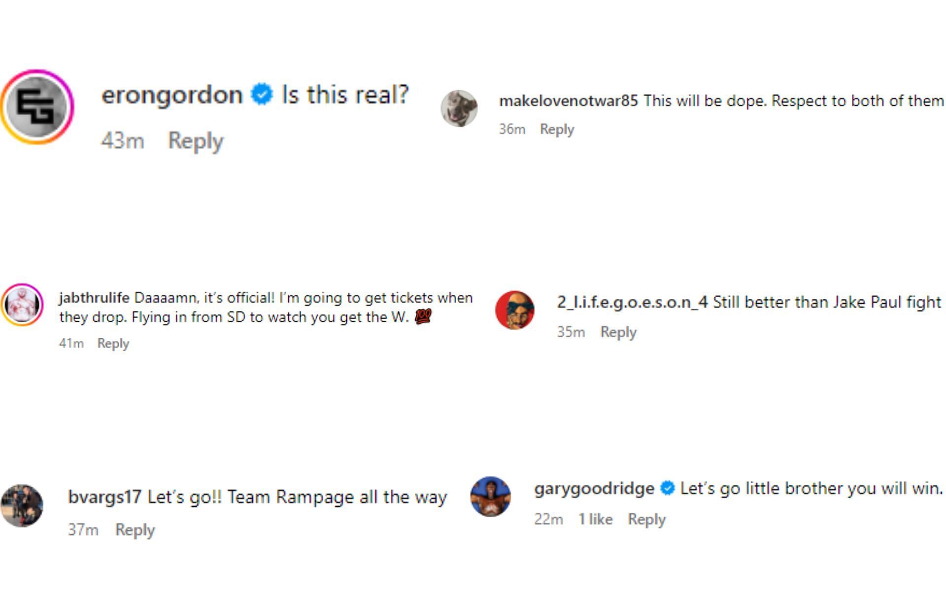 Reaction to Jackson vs. Evans announcement [Image courtesy: @rampagejackson on Instagram]