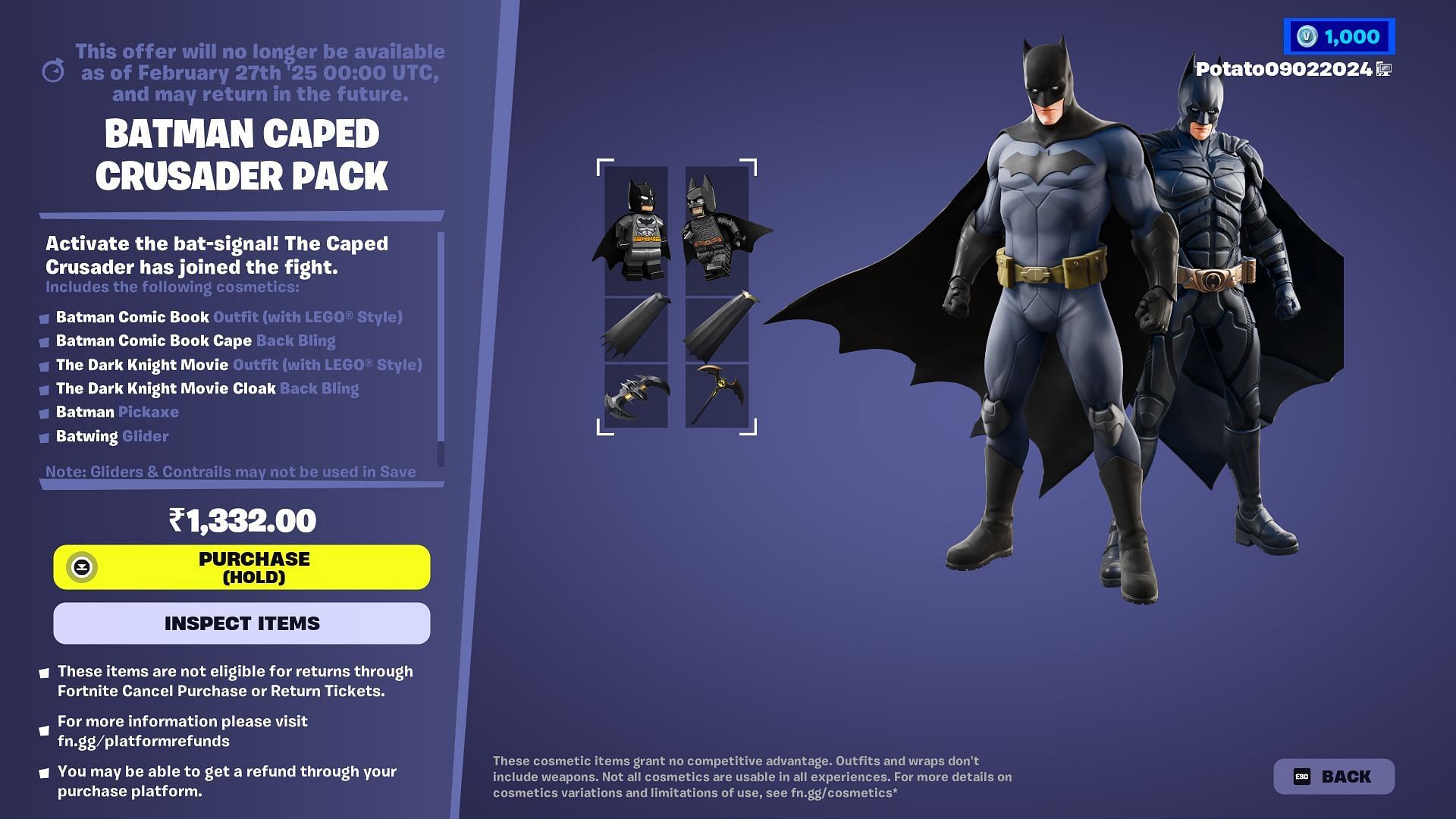 You can now purchase the Batman Caped Crusader Pack in Fortnite (Image via Epic Games)