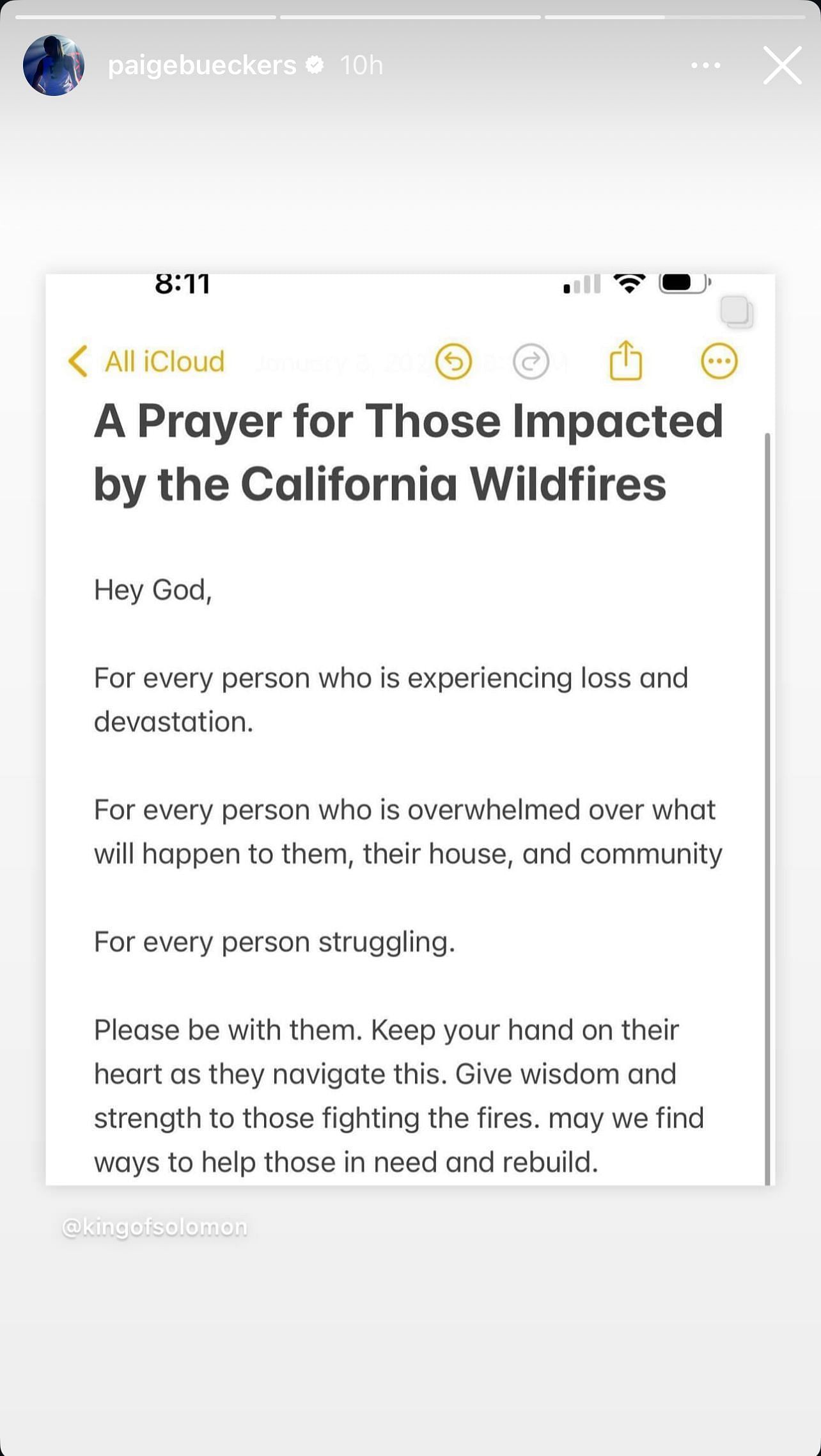 Paige Bueckers posted a prayer on her Instagram story. (Credits: Instagram/@paigebueckers)