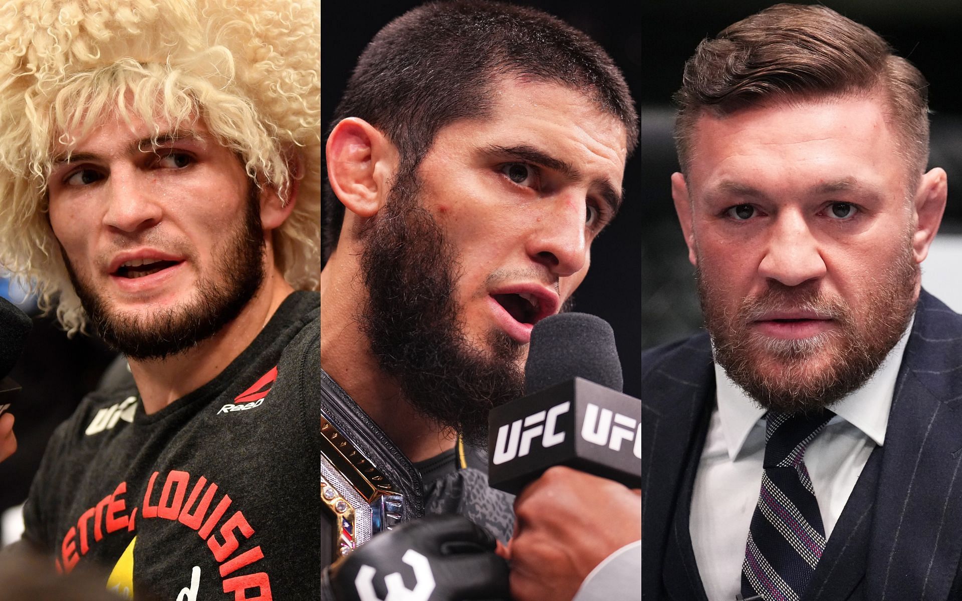 Khabib Nurmagomedov (left) and Islam Makhachev (middle) have long been at loggerheads with Conor McGregor (right) [Images courtesy: Getty Images]