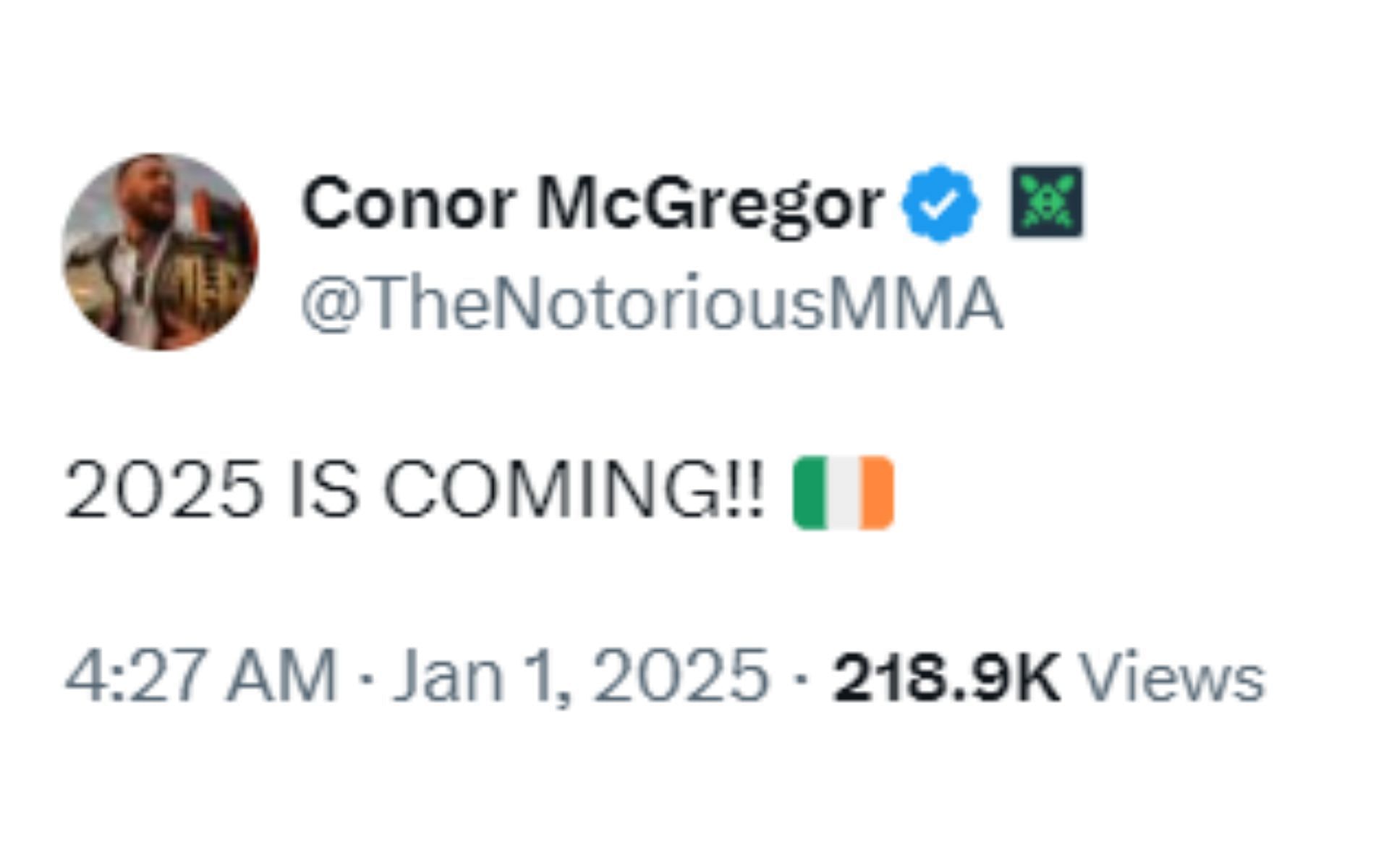 Screenshot of Conor McGregor&#039;s X post