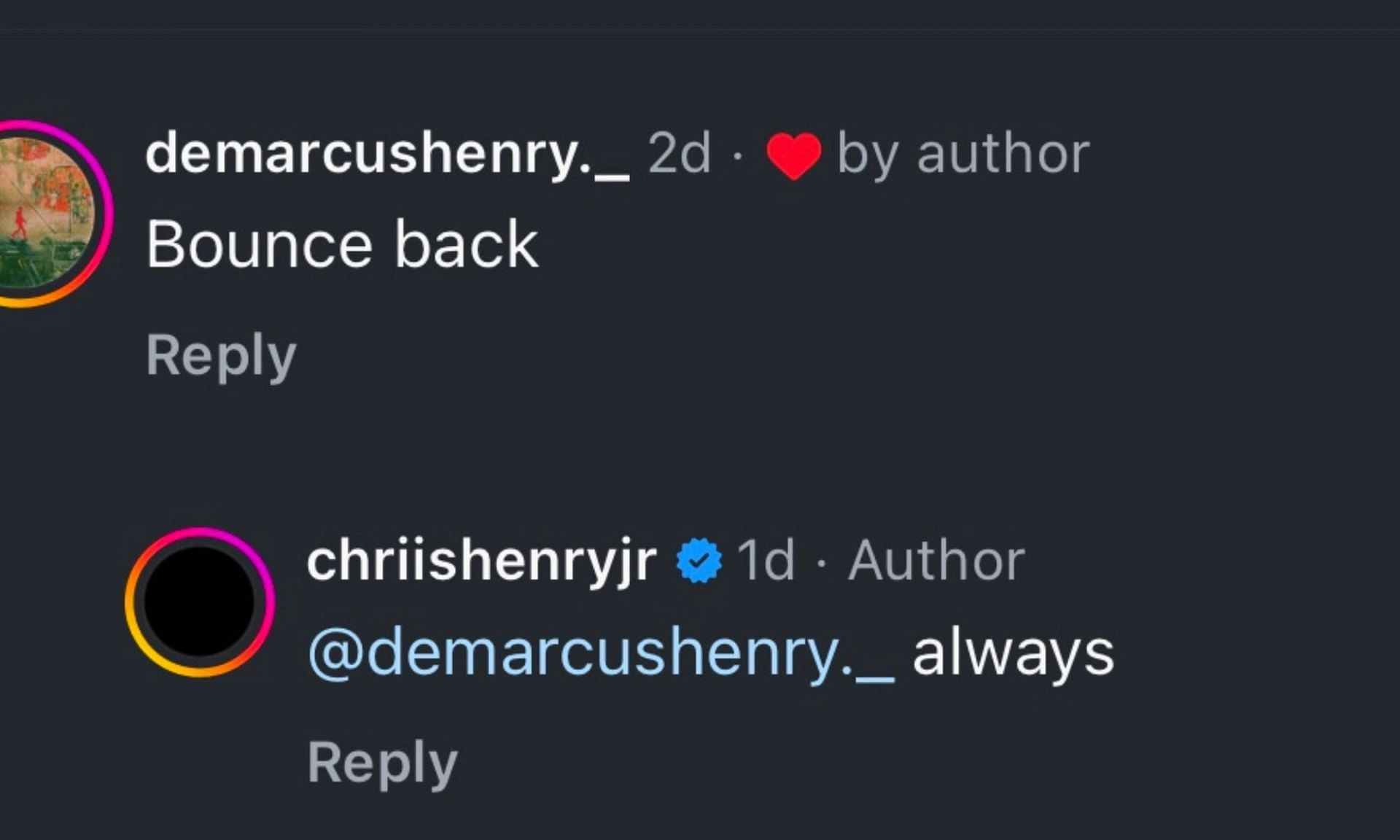 Demarcus Henry&#039;s reaction to Chris Henry Jr&#039;s Instagram post