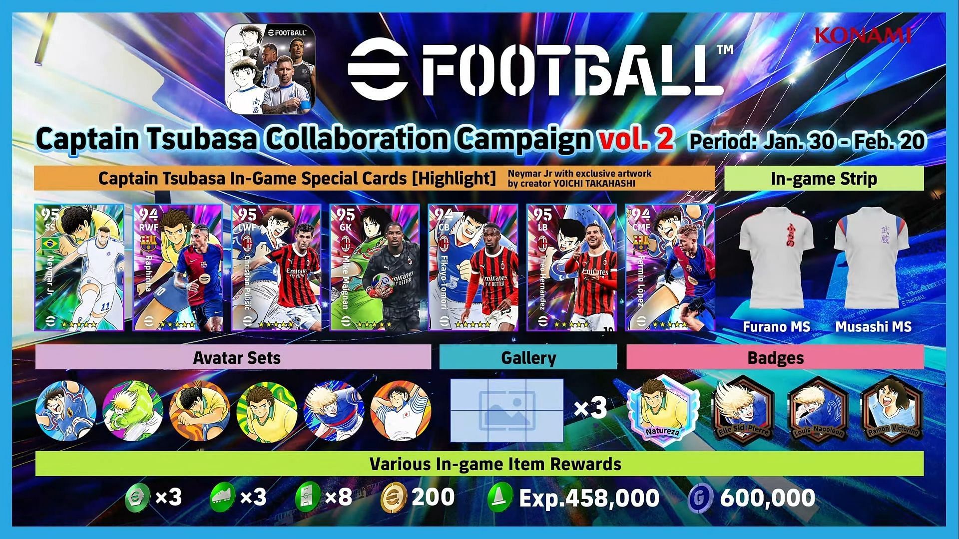 eFootball x Captain Tsubasa Collaboration Campaign Vol.2 will be live in the game for 20 days (Image via Konami)