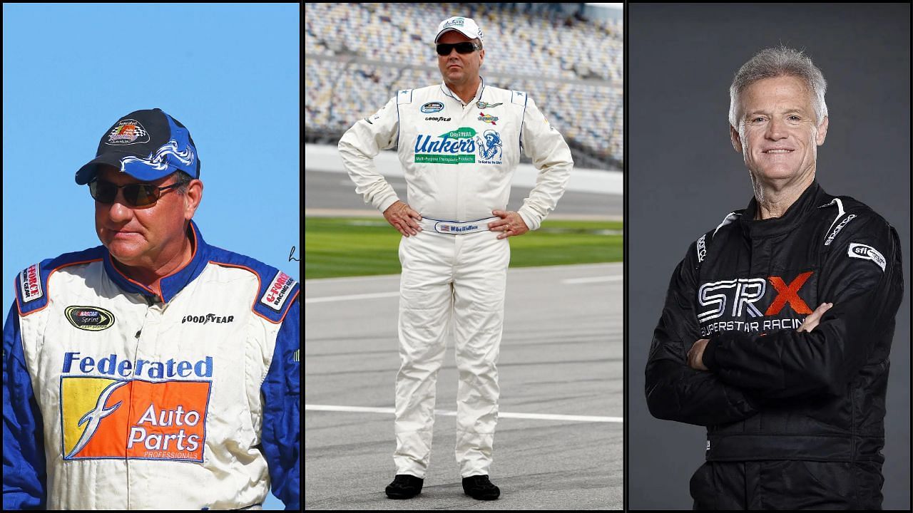 In Picture: Ken Schrader and Kenny Wallace (L-R). Credit: Imagn. Mike Wallace (M). Credit: Getty