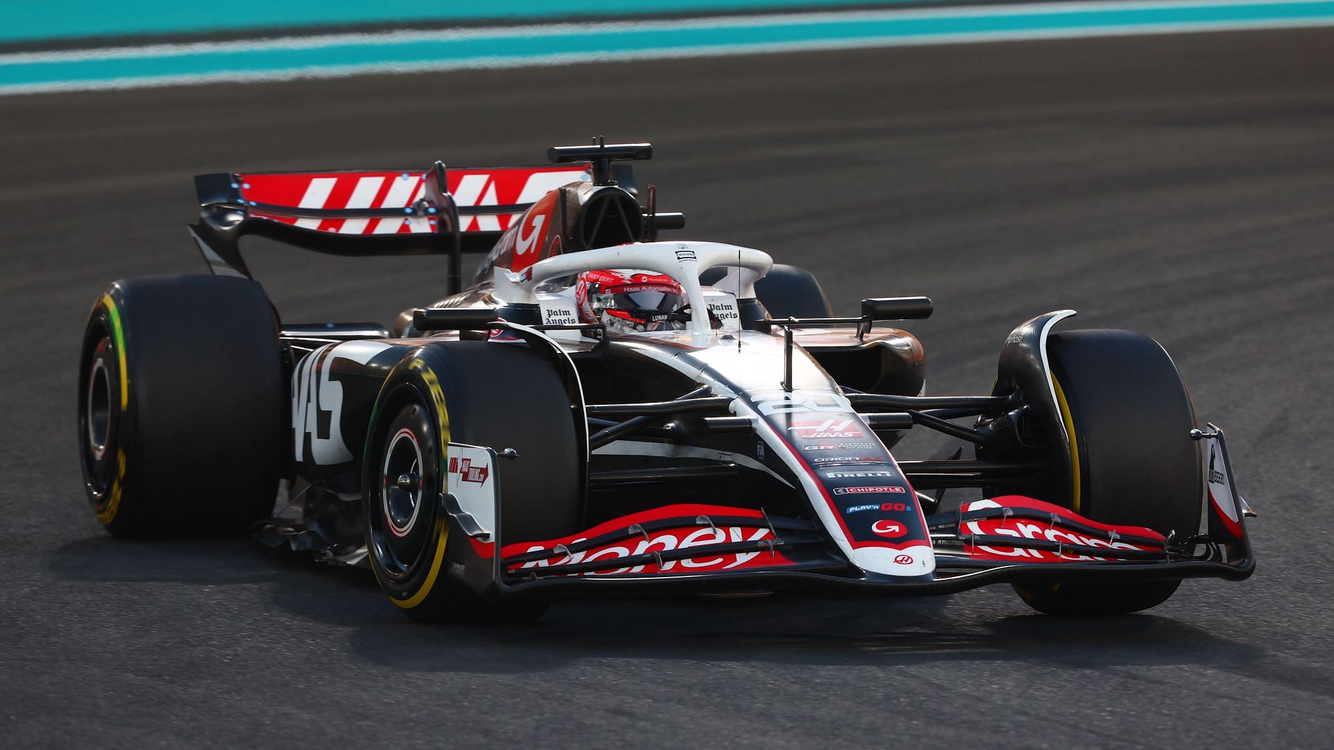 Kevin Magnussen driving the (20) Haas F1 VF-24 Ferrari during the Abu Dhabi Grand Prix - Source: Getty