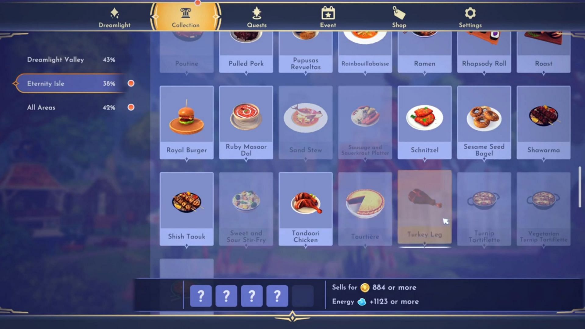 Turkey Leg restores 1123 energy and can earn you 884 Star Coins (Image via Gameloft)