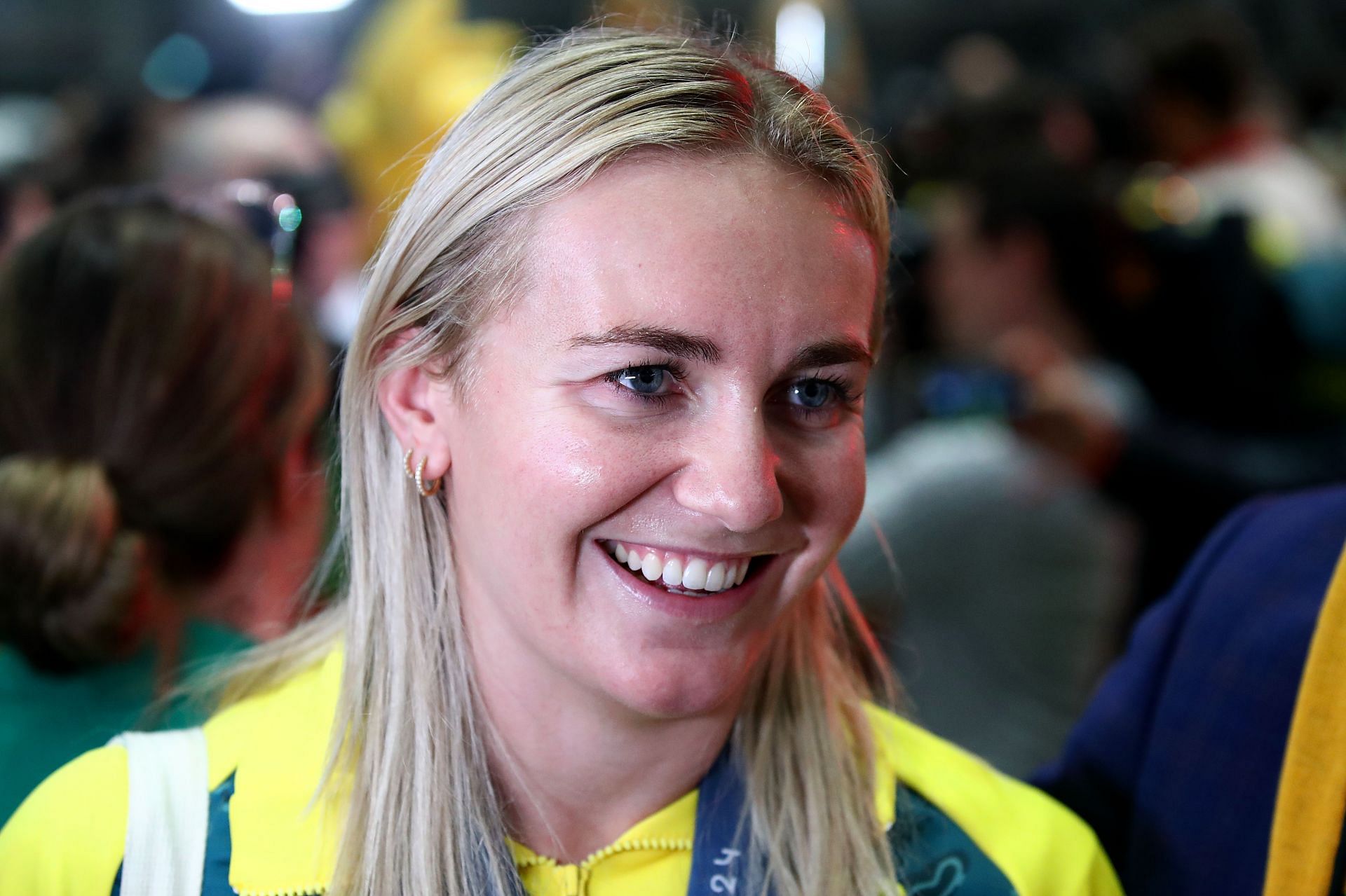 Ariarne Titmus during the Australian Olympic Games athletes&#039; charter flight arrival in Sydney. (Photo by Getty Images)