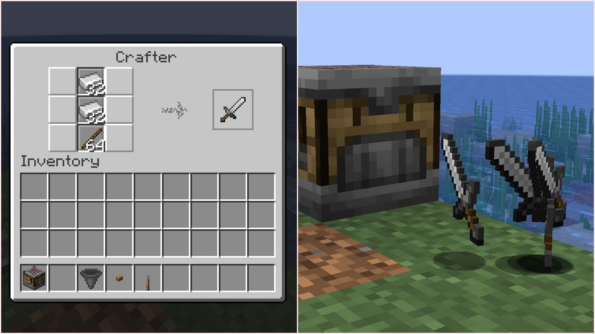 A crafter can automatically craft an item when a redstone signal is passed through it (Image via Mojang Studios)