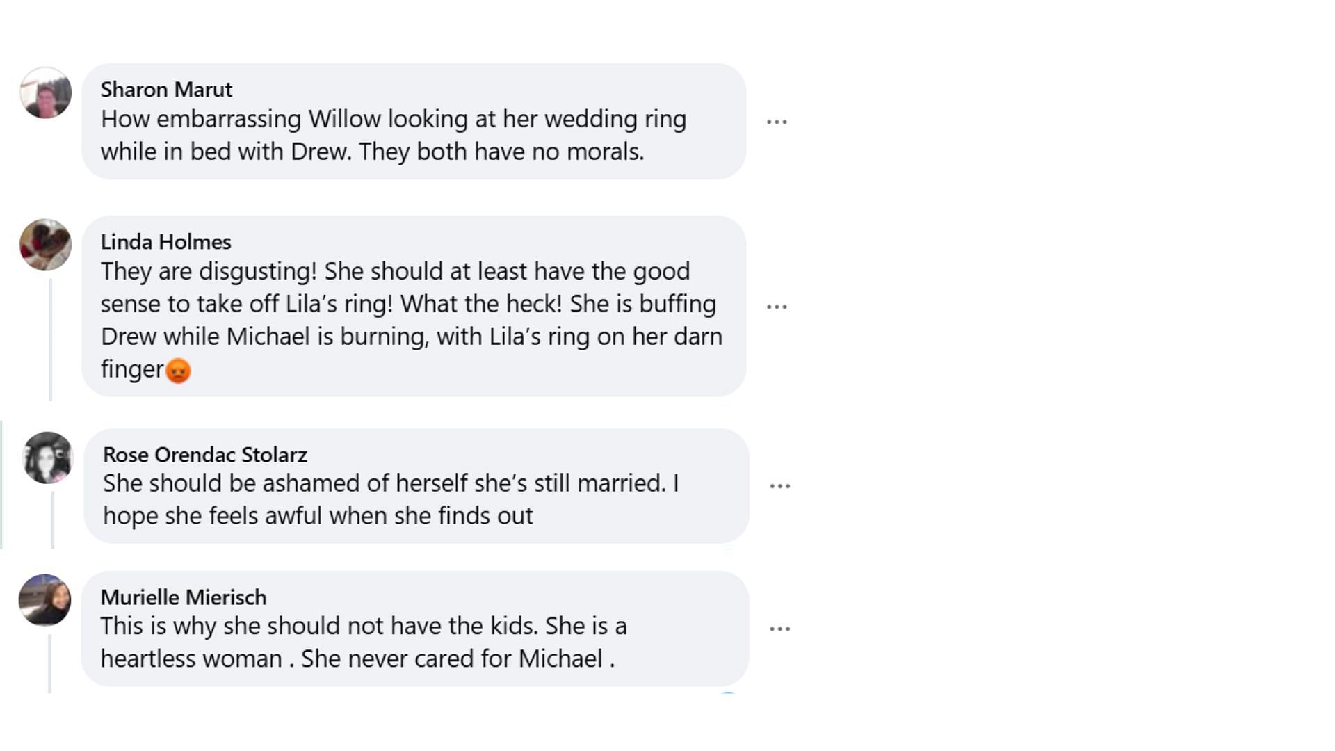 Fans commenting on Willow&#039;s wedding ring (Image via Facebook/@General Hospital Fans-Official)