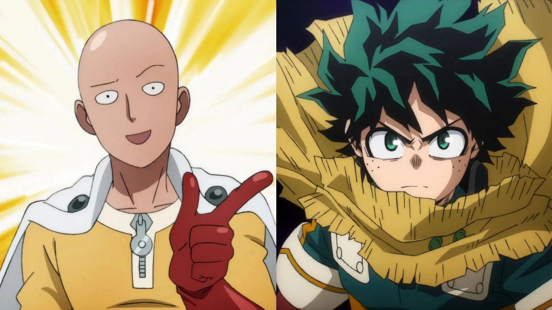 One Punch Man&#039;s Saitama and My Hero Academia&#039;s Deku (Image via Madhouse, Bones)