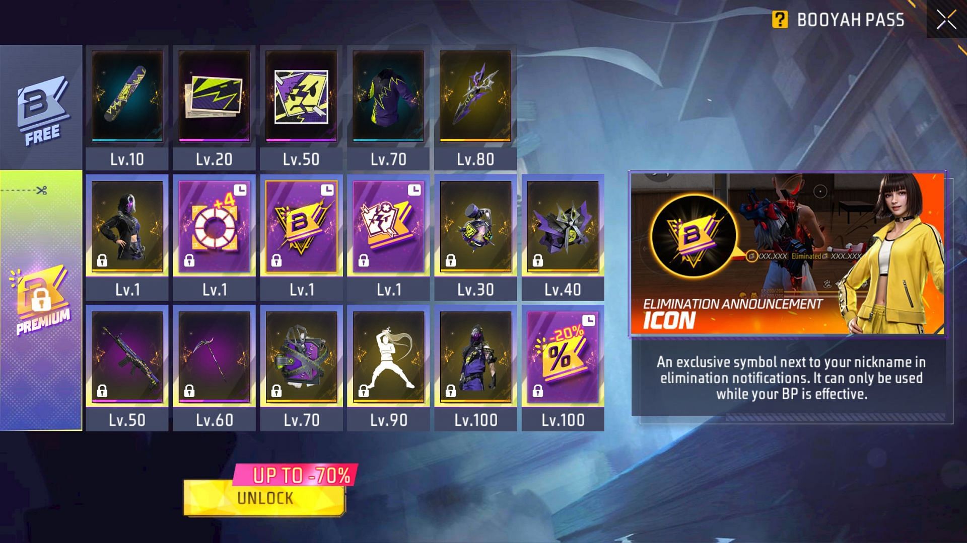 The main rewards of the Booyah Pass (Image via Garena)