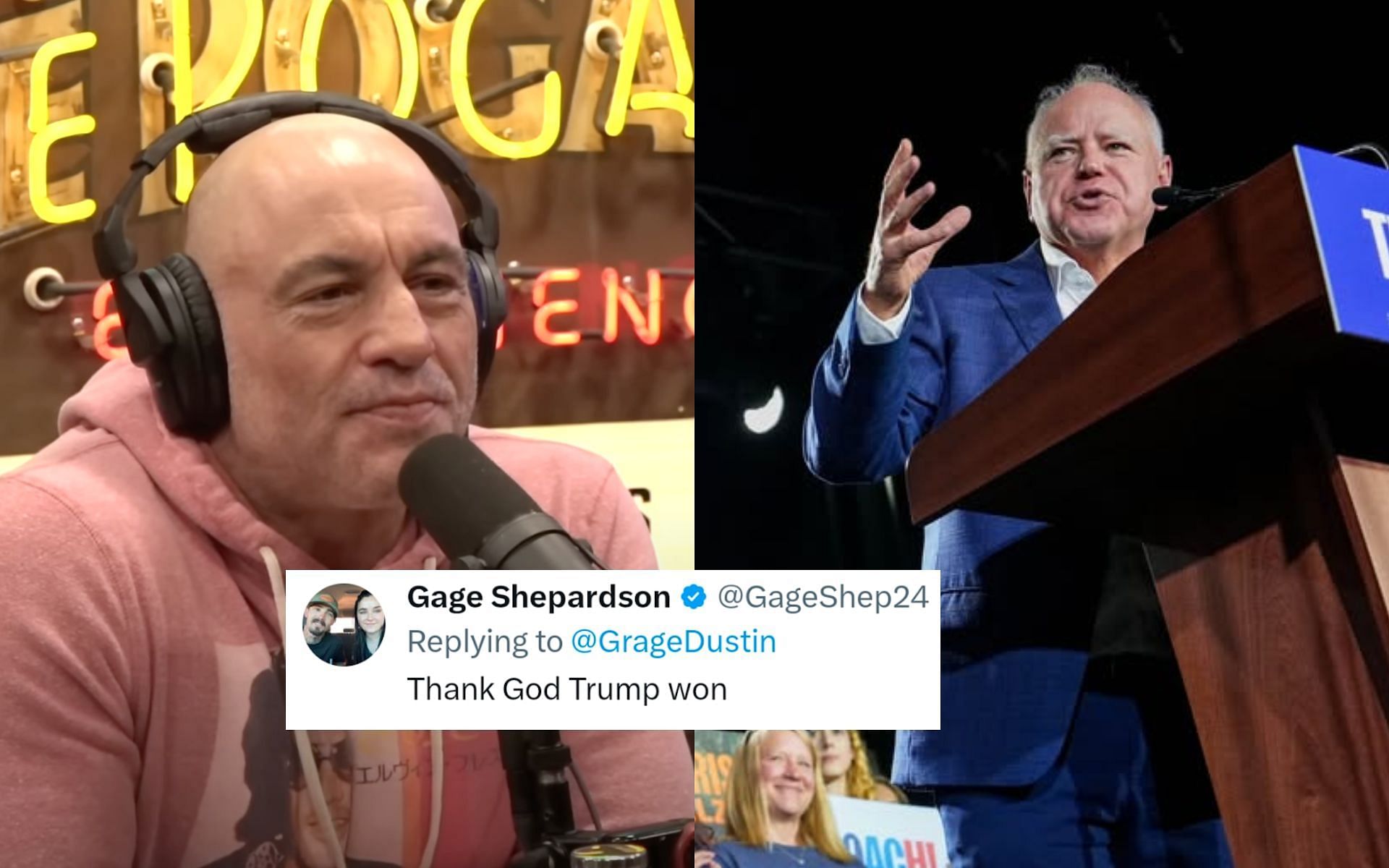 Fans react as Joe Rogan (left) blasted Tim Walz (right). [Images courtesy: @joerogan on Youtube and @timwalz on Instagram]