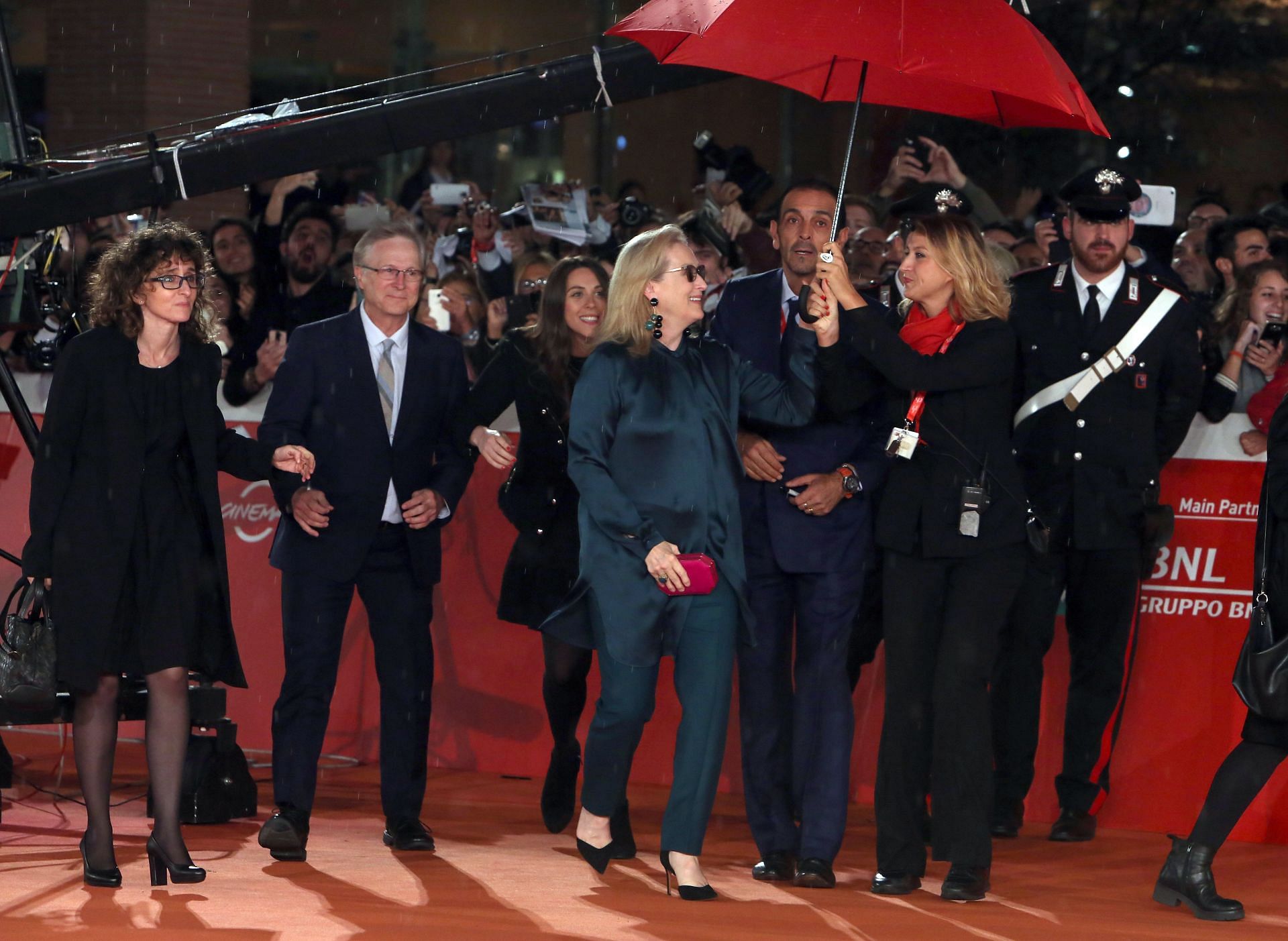 Meryl Streep (C) and her brother Harry Streep (2nd L) walk a red carpet for &#039;Florence Foster Jenkins&#039; during the 11th Rome Film Festival at Auditorium Parco Della Musica on October 20, 2016 in Rome, Italy. (Image via Getty)