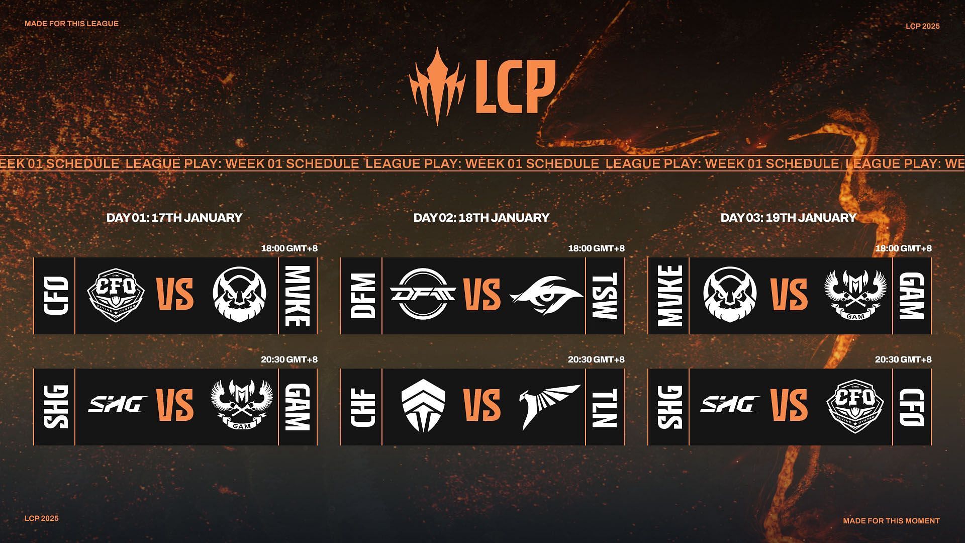 Week one schedule of LCP 2025 (Image via Riot Games)