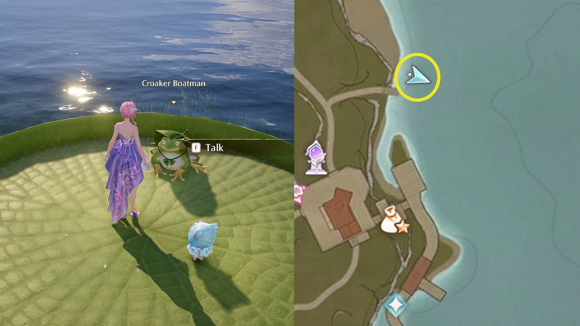 You can ride the Croaker Boatman&#039;s boat to find more fishing spots (Image via Infold Games)