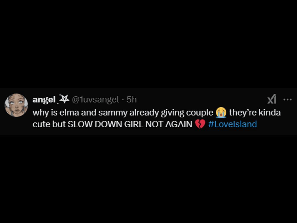 A Love Island: All Stars fan reacts to Elma and Sammy&#039;s connection (Image via X/ @1uvsangel)