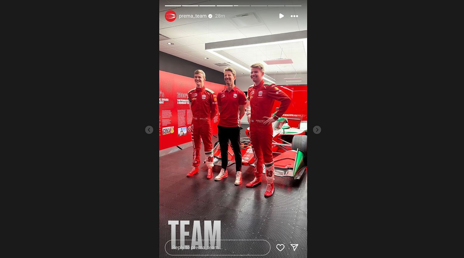 Romain Grosjean, Robert Shwartzman, and Callum Ilott (Image credits: Instagram/@prema_team)