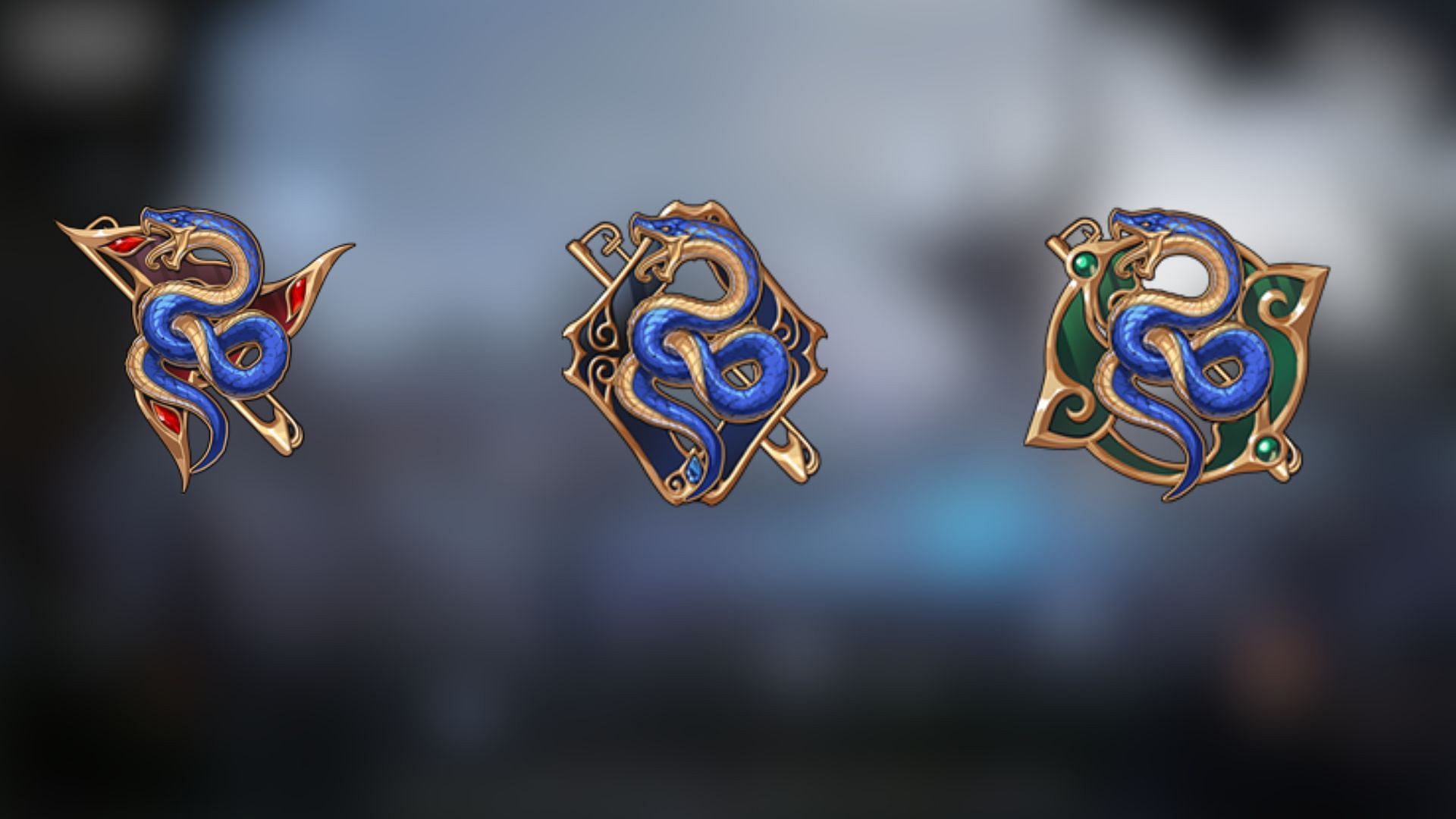 Flame of the Azure Serpent, Dewdrop of the Azure Serpent, and Leaf of the Azure Serpent weapon from left to right (Image via Netmarble)