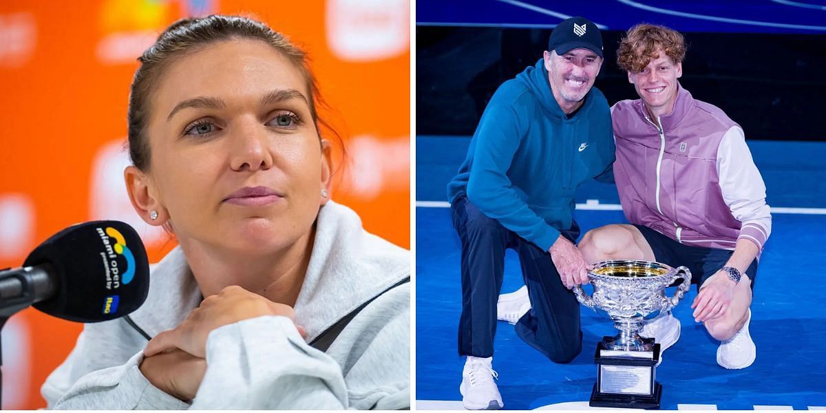 Simona Halep (L) and Jannik Sinner with Darren Cahill; ( Source - Getty Images)