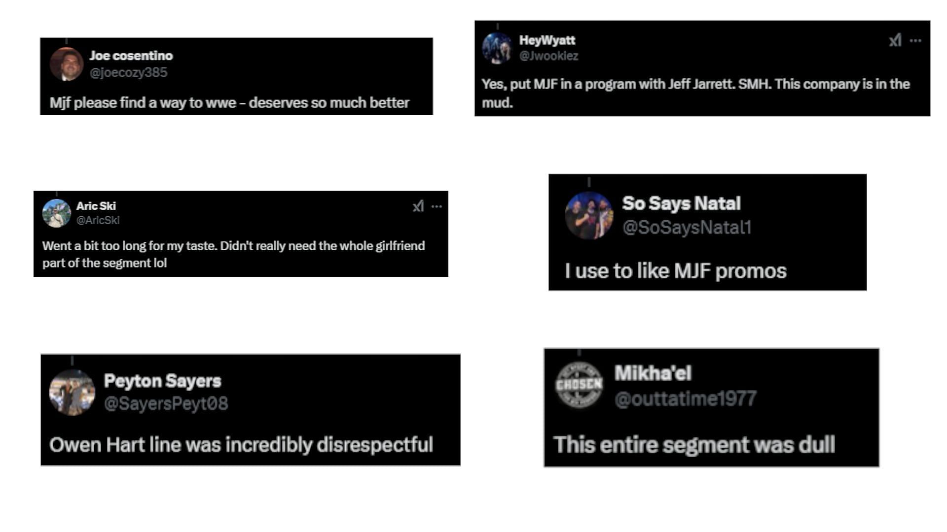 Screengrab of reactions from fans. [Images via AEW&#039;s X]