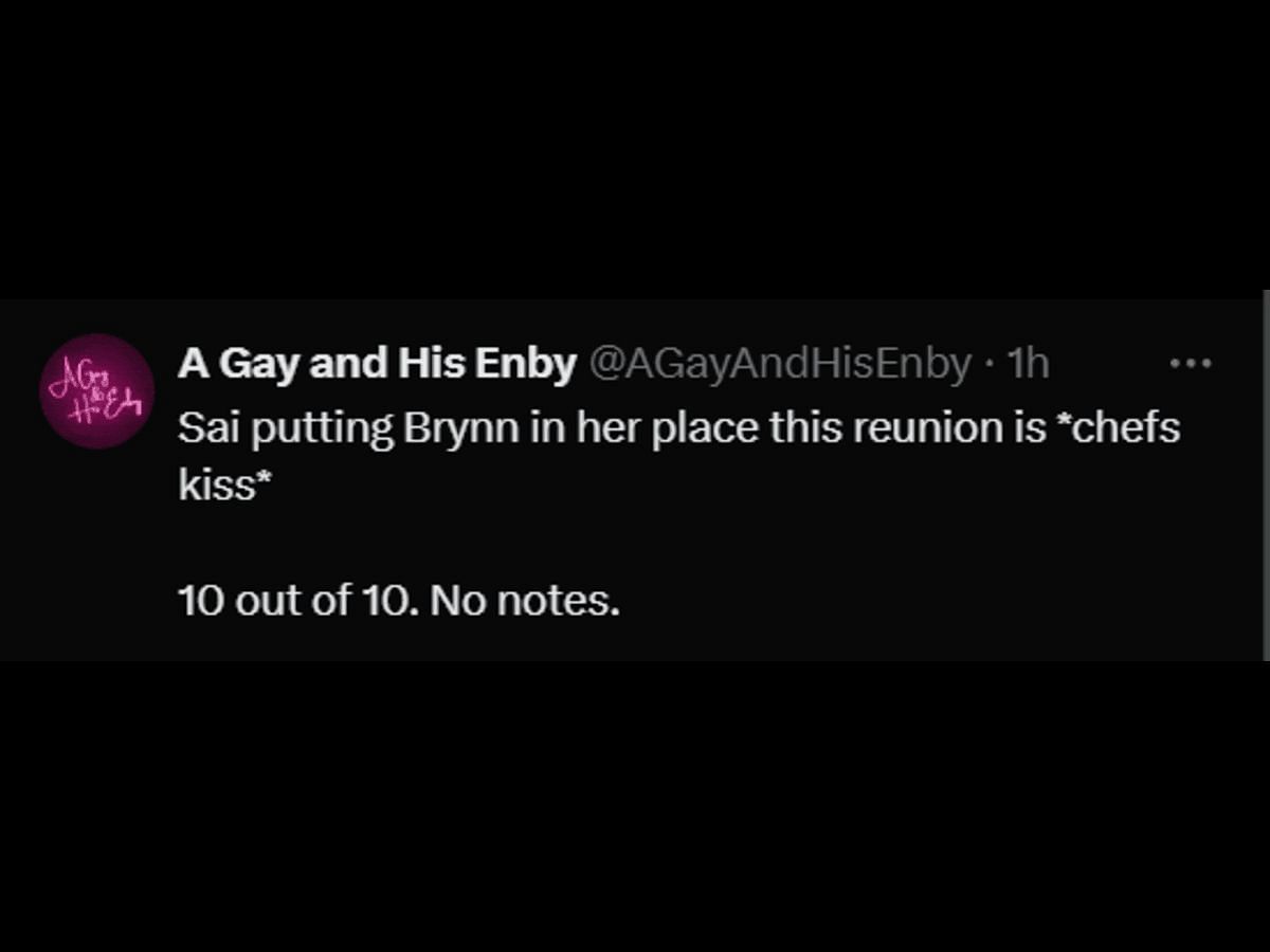 A fan reacts to Sai and Brynn&#039;s argument (Image via X/ @AGayAndHisEnby)