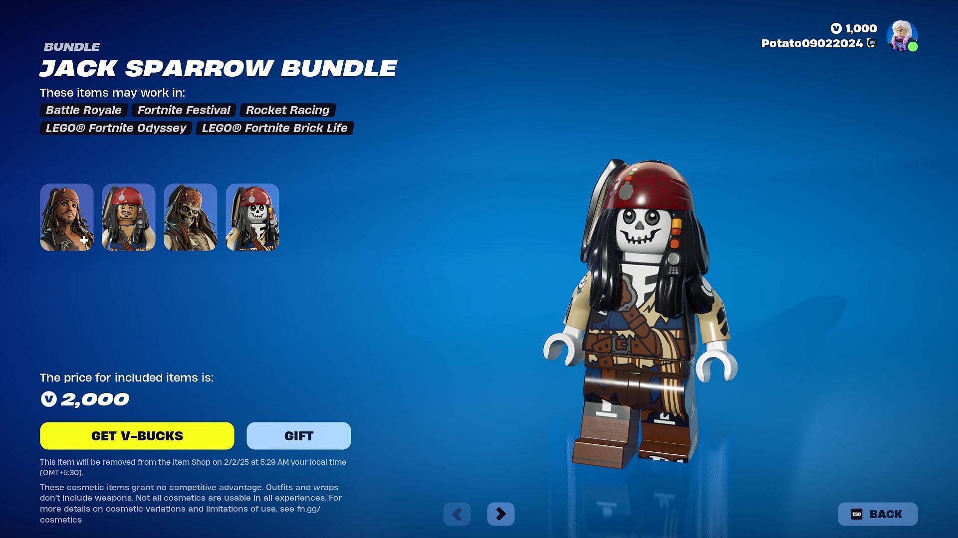 Jack Sparrow will remain listed until February 2, 2025 (Image via Epic Games)